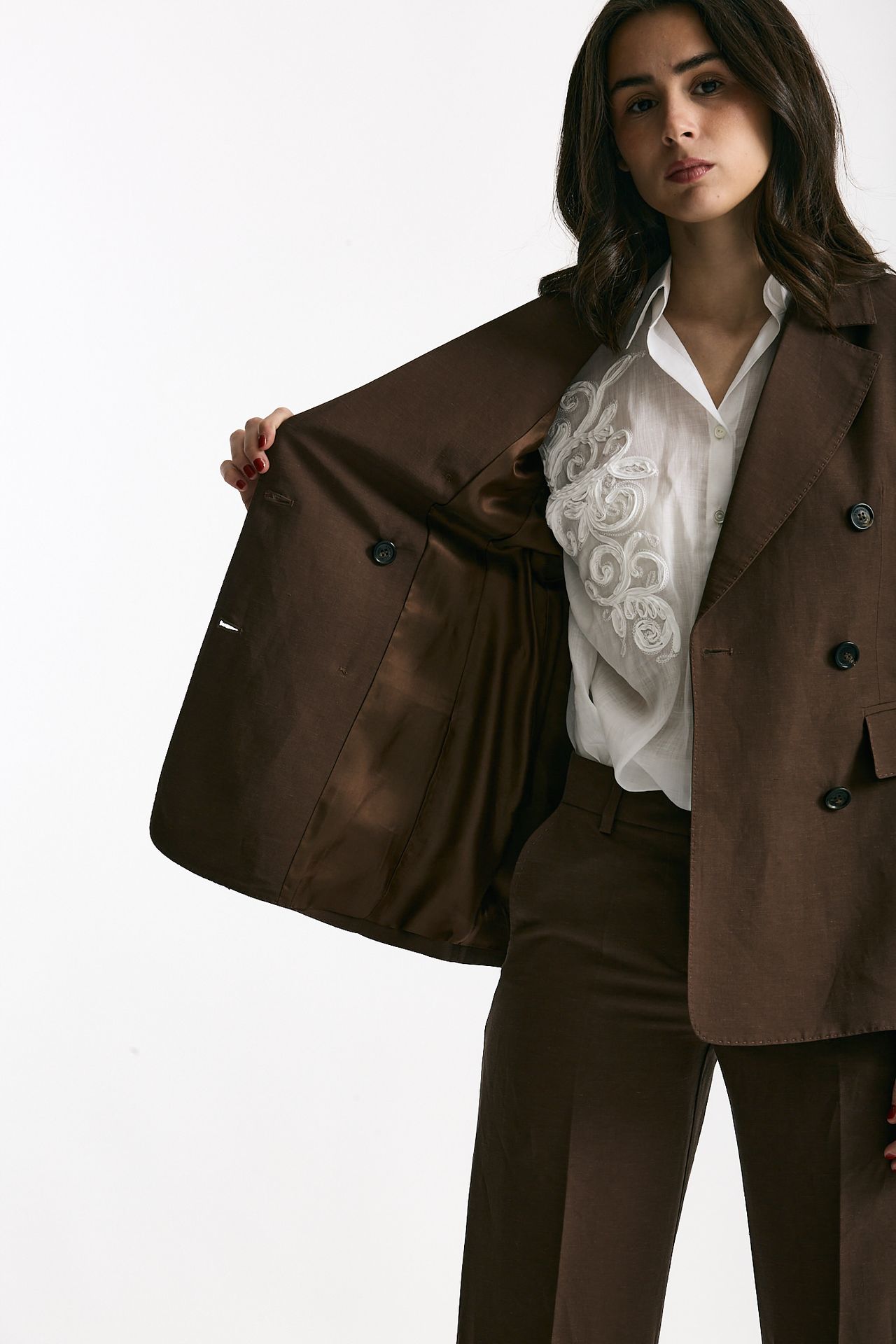 Giacca slim in lino e viscosa marrone donna Ermanno firenze - 9