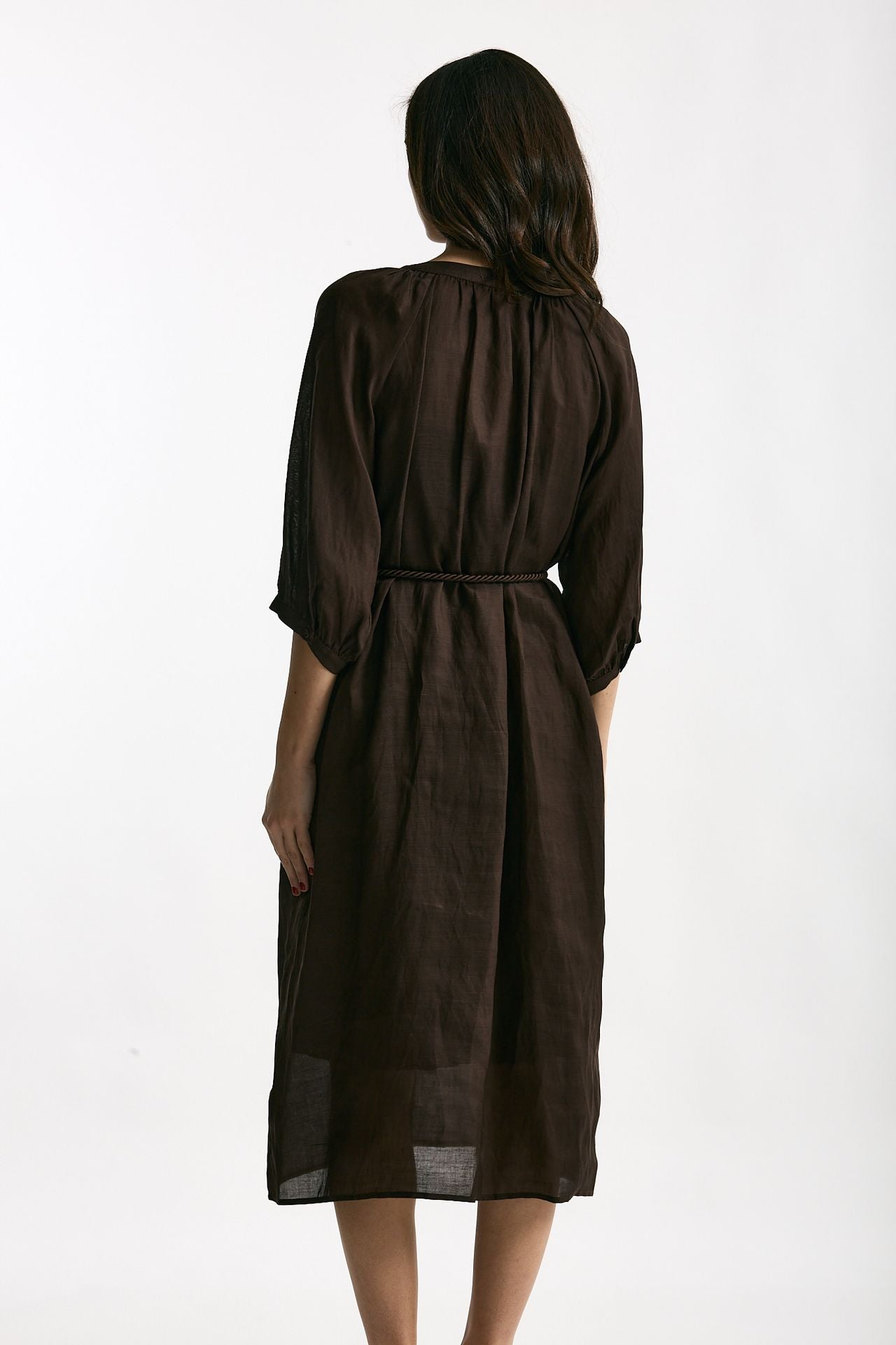 Abito midi in lino e viscosa marrone donna Ermanno firenze - 3