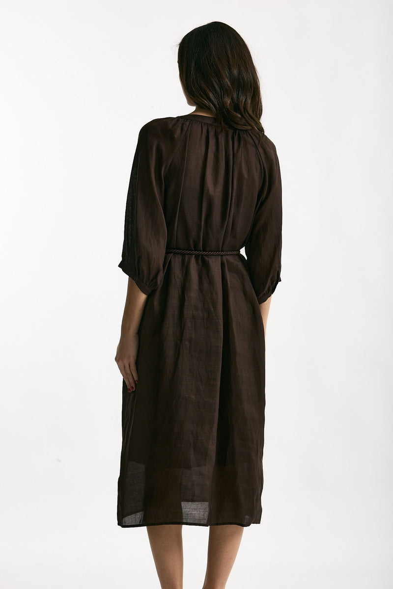 Abito midi in lino e viscosa marrone donna Ermanno firenze - 3