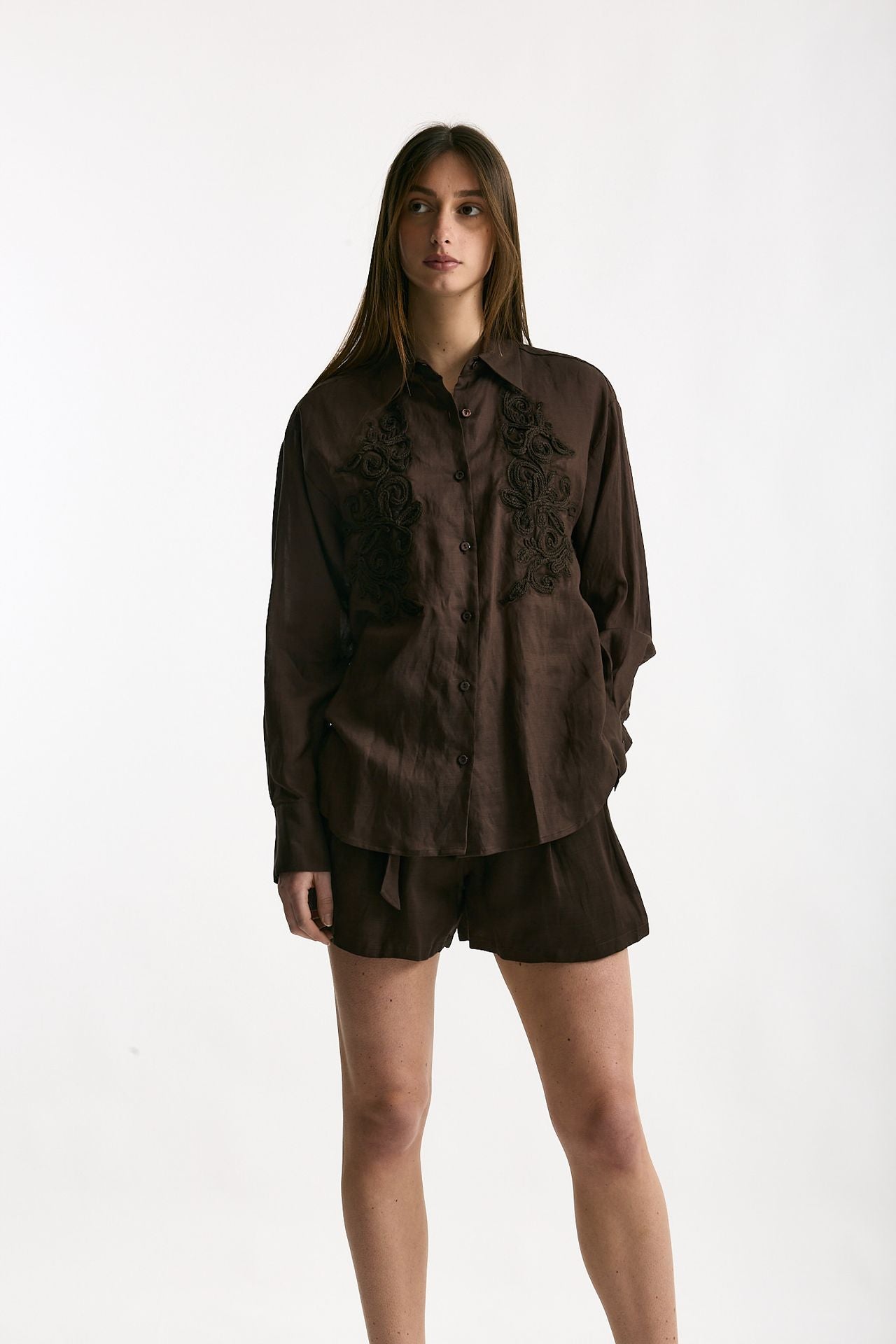 Camicia in lino e viscosa marrone donna Ermanno firenze - 2