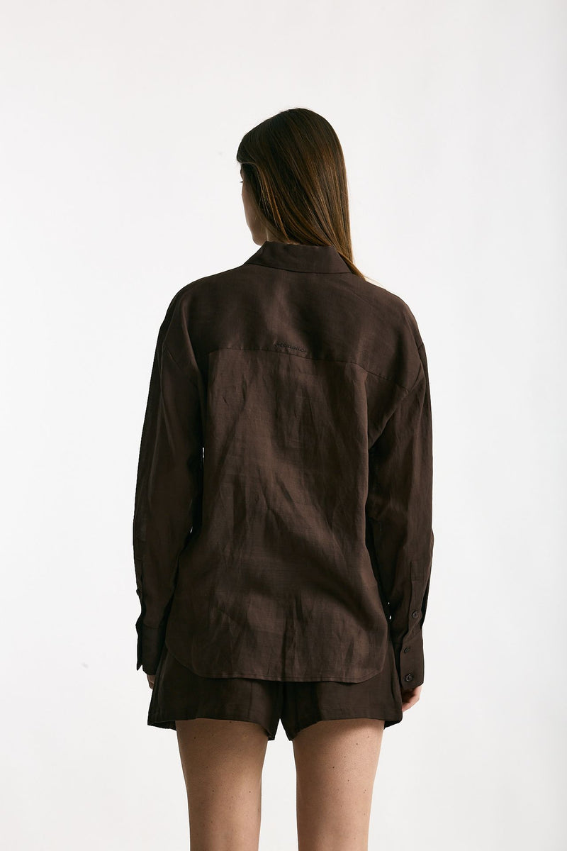 Camicia in lino e viscosa marrone donna Ermanno firenze - 3