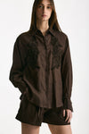 Camicia in lino e viscosa marrone donna Ermanno firenze - 4