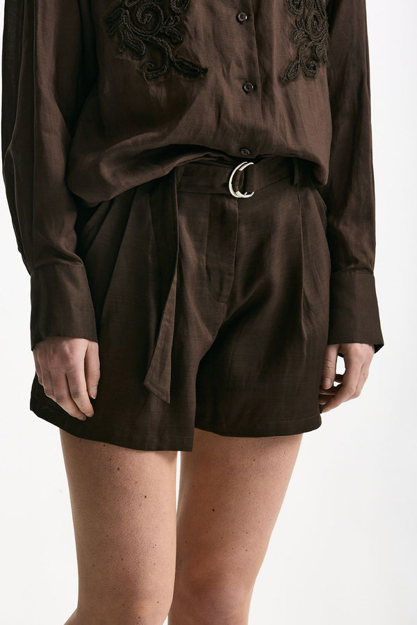 Shorts in lino e viscosa marrone donna Ermanno firenze