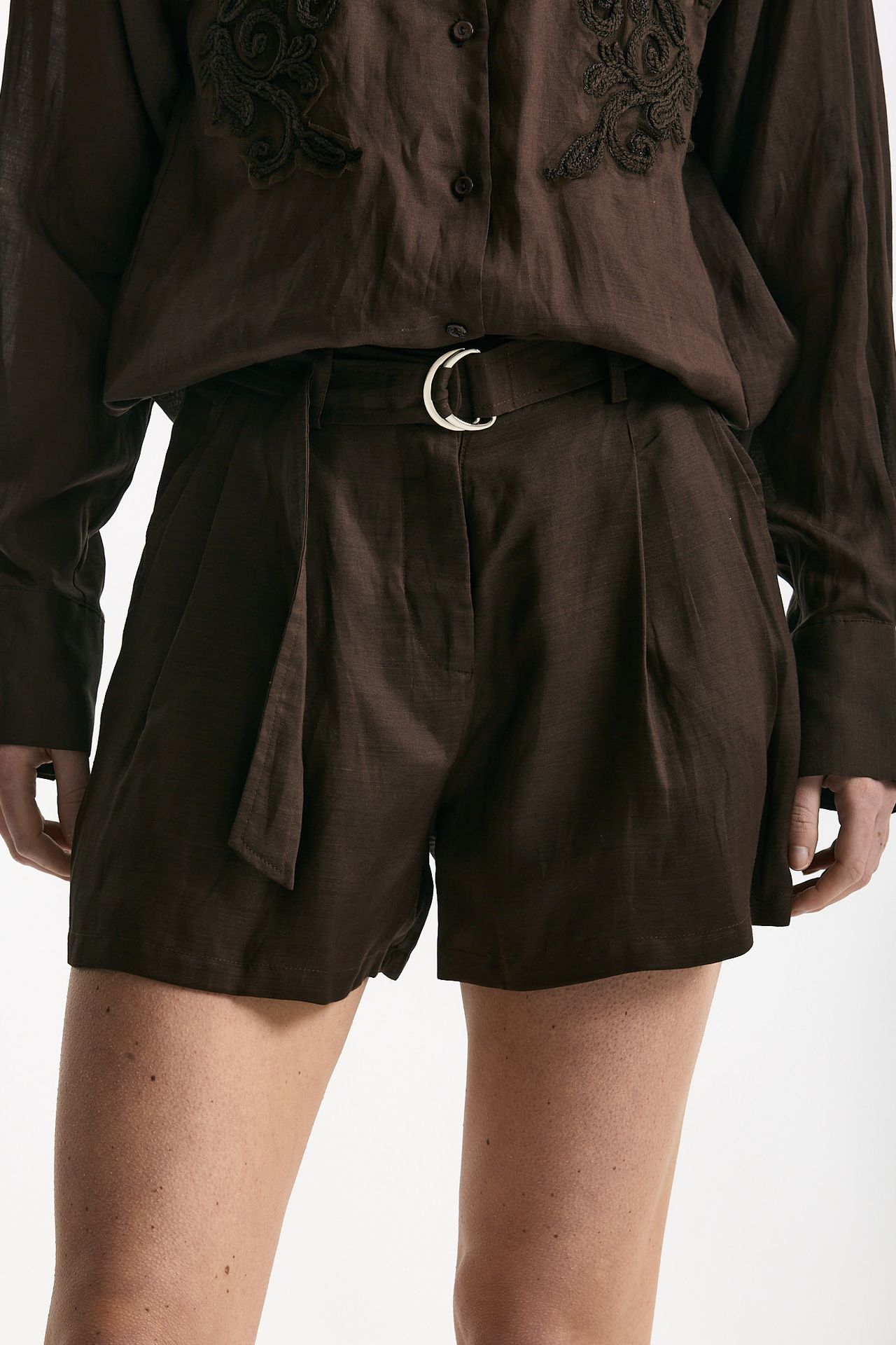 Shorts in lino e viscosa marrone donna Ermanno firenze - 6