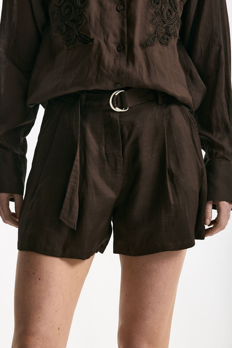 Shorts in lino e viscosa marrone donna Ermanno firenze - 6
