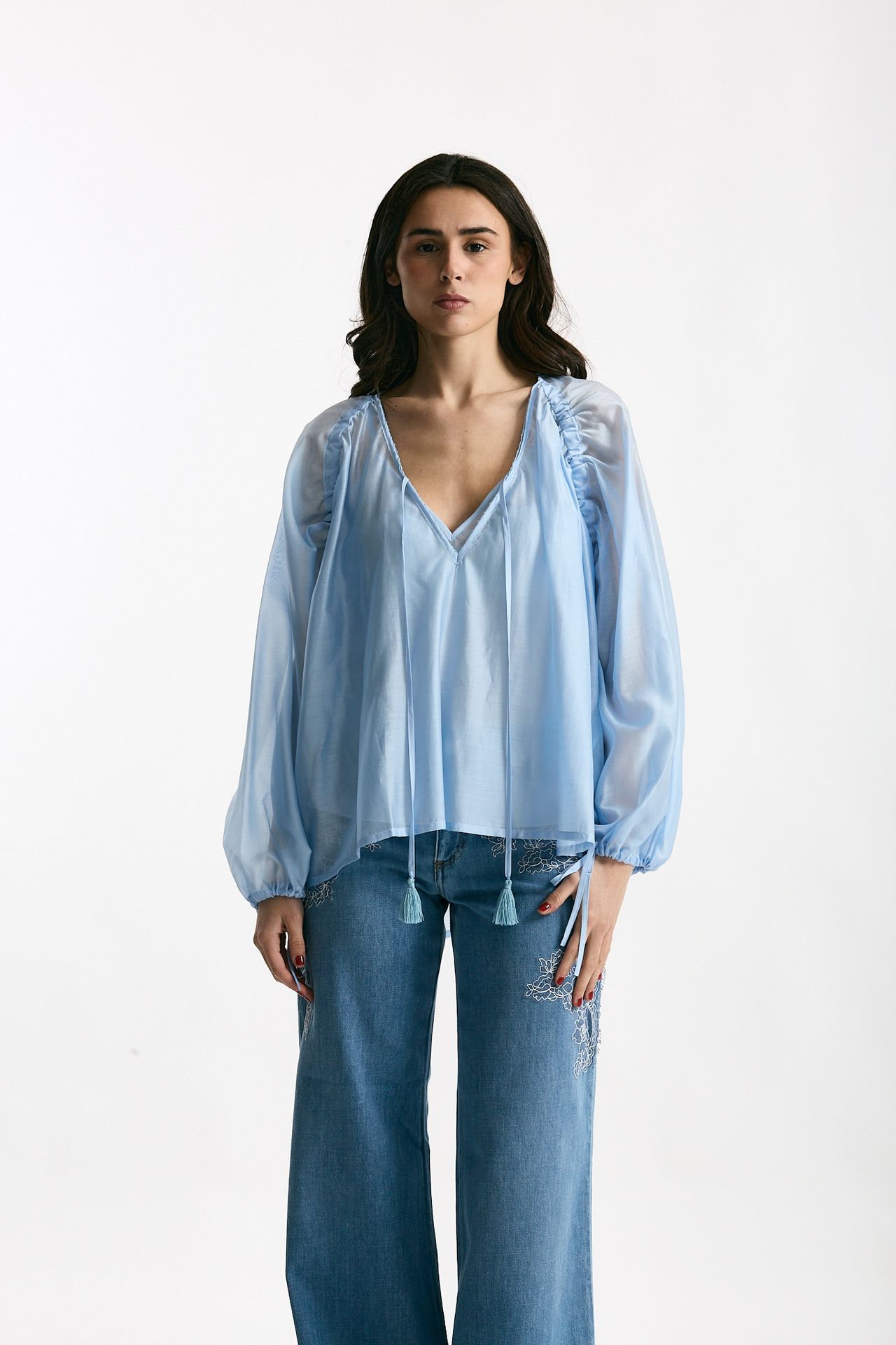 Camicia fluida azzurro cielo donna Ermanno firenze - 1