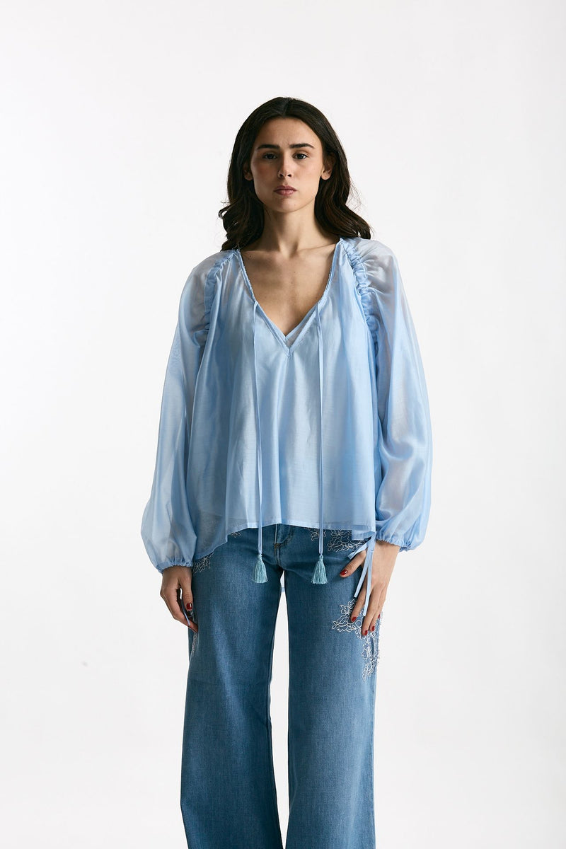 Camicia fluida azzurro cielo donna Ermanno firenze - 1