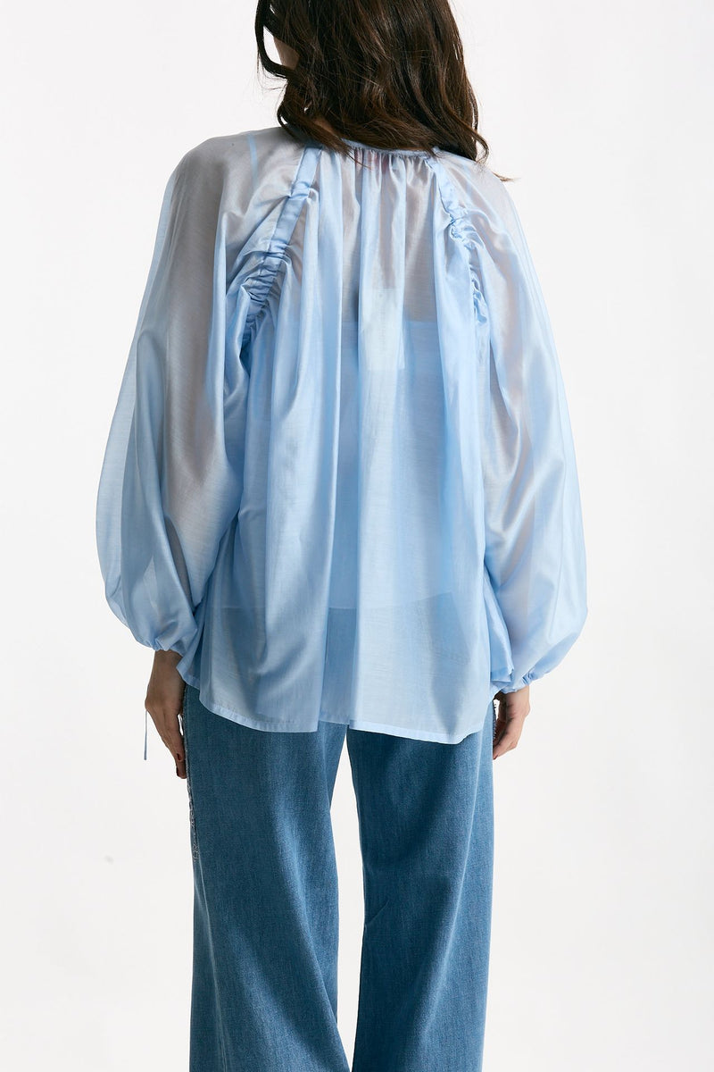 Camicia fluida azzurro cielo donna Ermanno firenze - 3