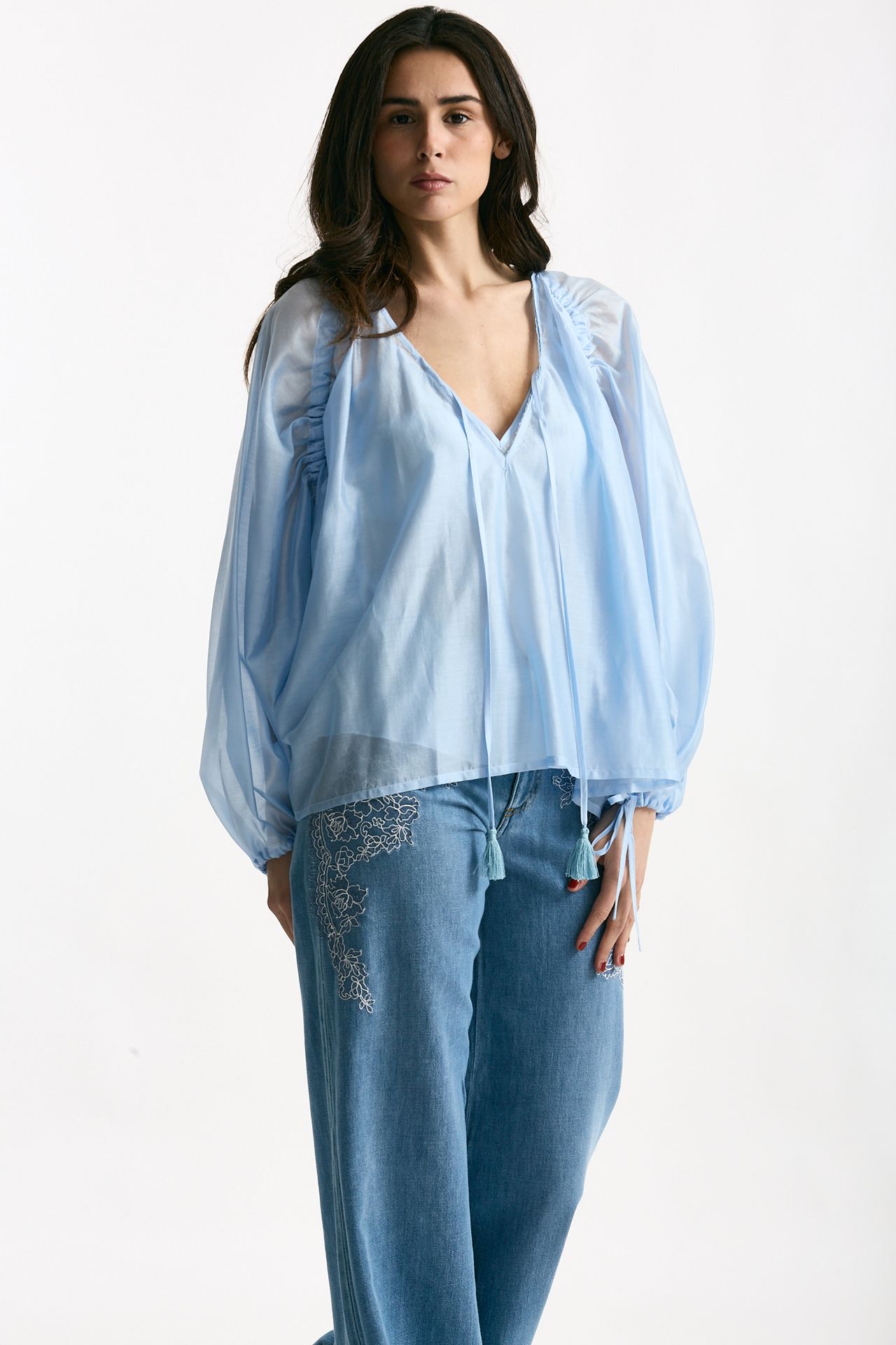 Camicia fluida azzurro cielo donna Ermanno firenze - 4