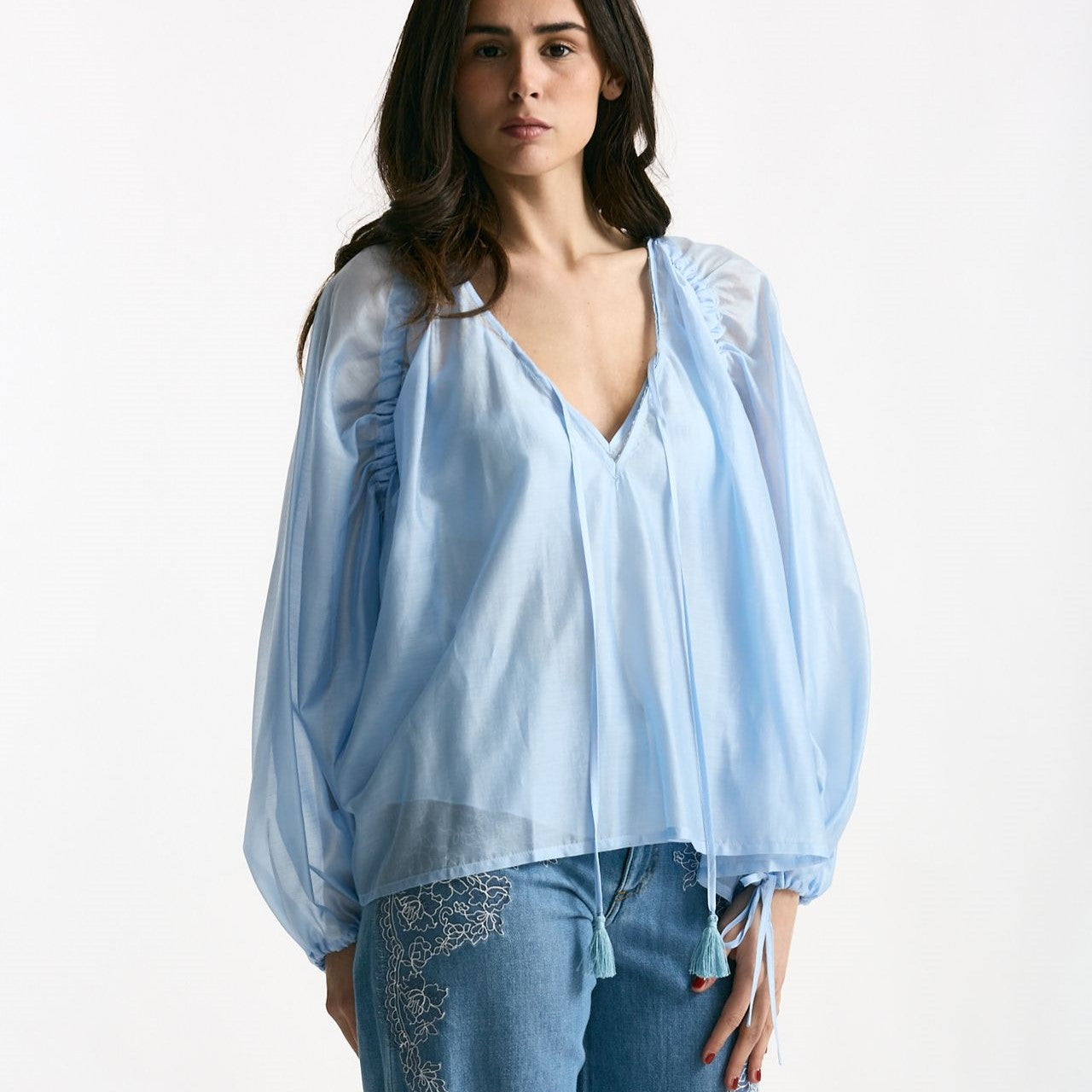 Camicia fluida azzurro cielo donna Ermanno firenze - 7