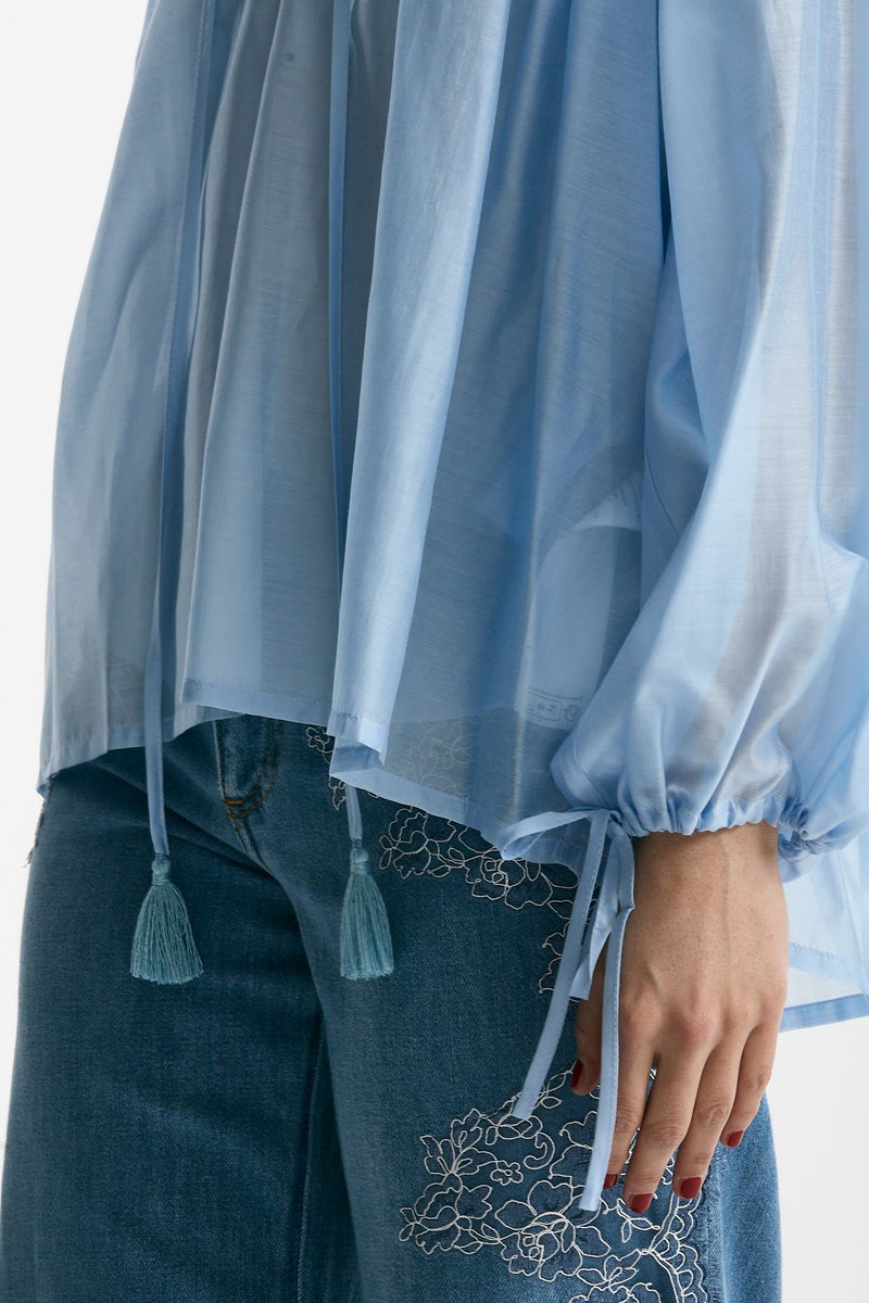 Camicia fluida azzurro cielo donna Ermanno firenze - 6