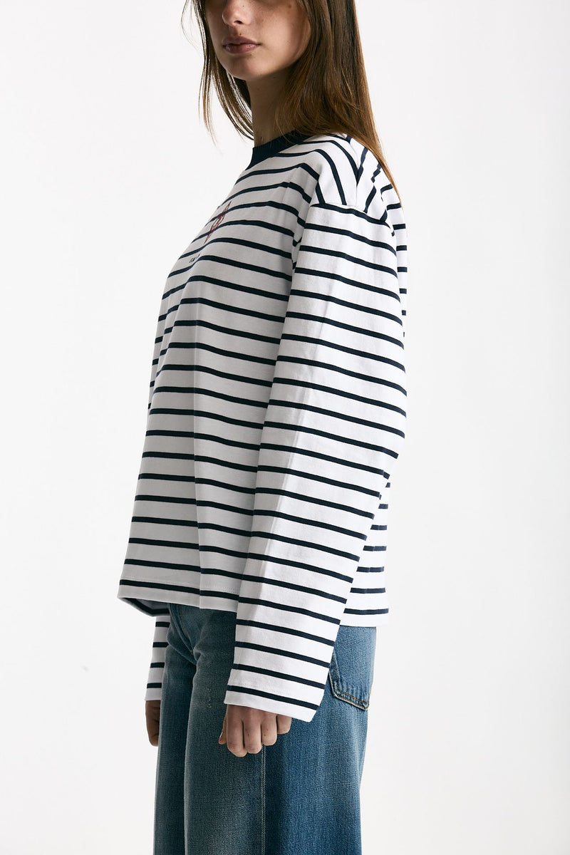 T-shirt girocollo rigata bianca e blu donna Seafarer - 2