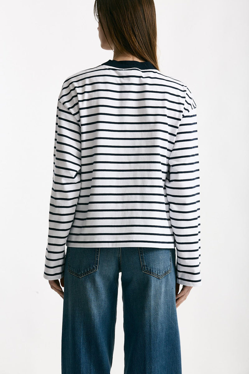 T-shirt girocollo rigata bianca e blu donna Seafarer - 3