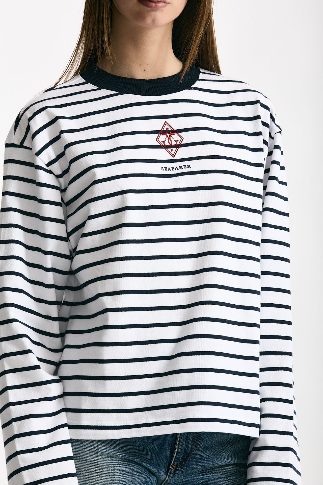 T-shirt girocollo rigata bianca e blu donna Seafarer - 5