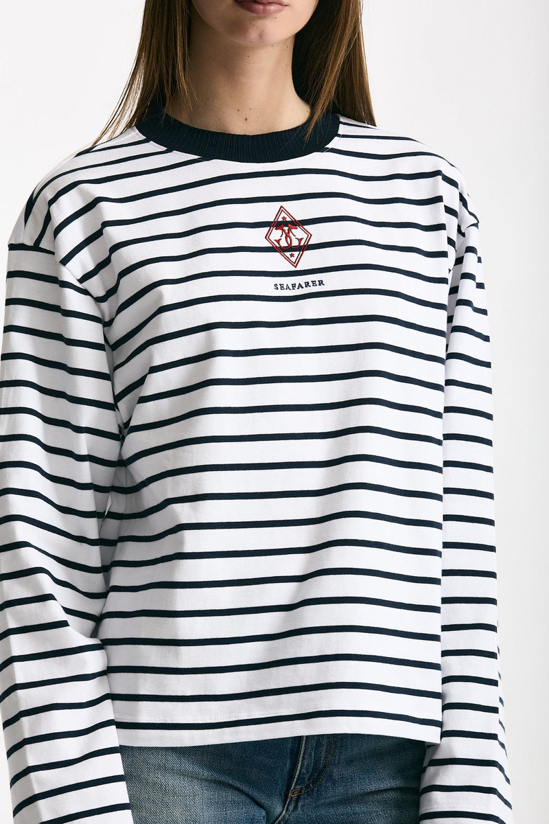 T-shirt girocollo rigata bianca e blu donna Seafarer - 5