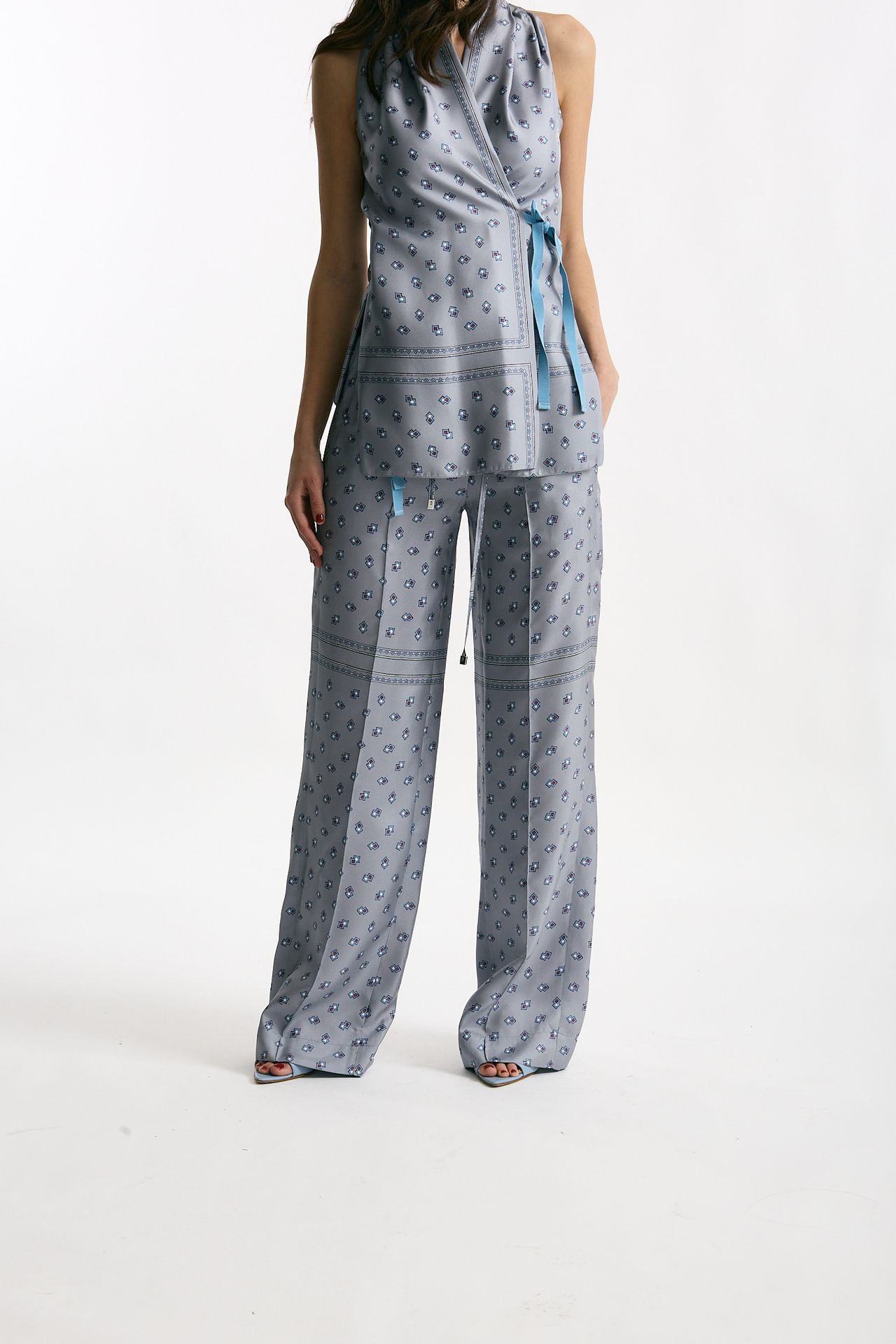 Pantalone fluido microfantasia azzurro donna Seafarer - 2