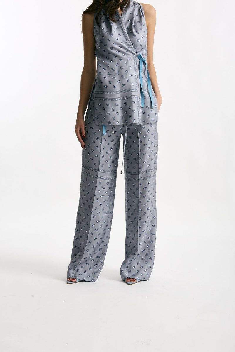 Pantalone fluido microfantasia azzurro donna Seafarer - 2