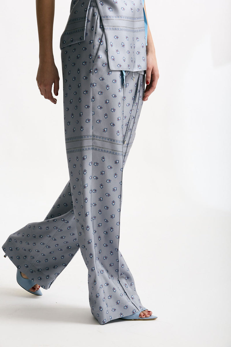 Pantalone fluido microfantasia azzurro donna Seafarer - 4
