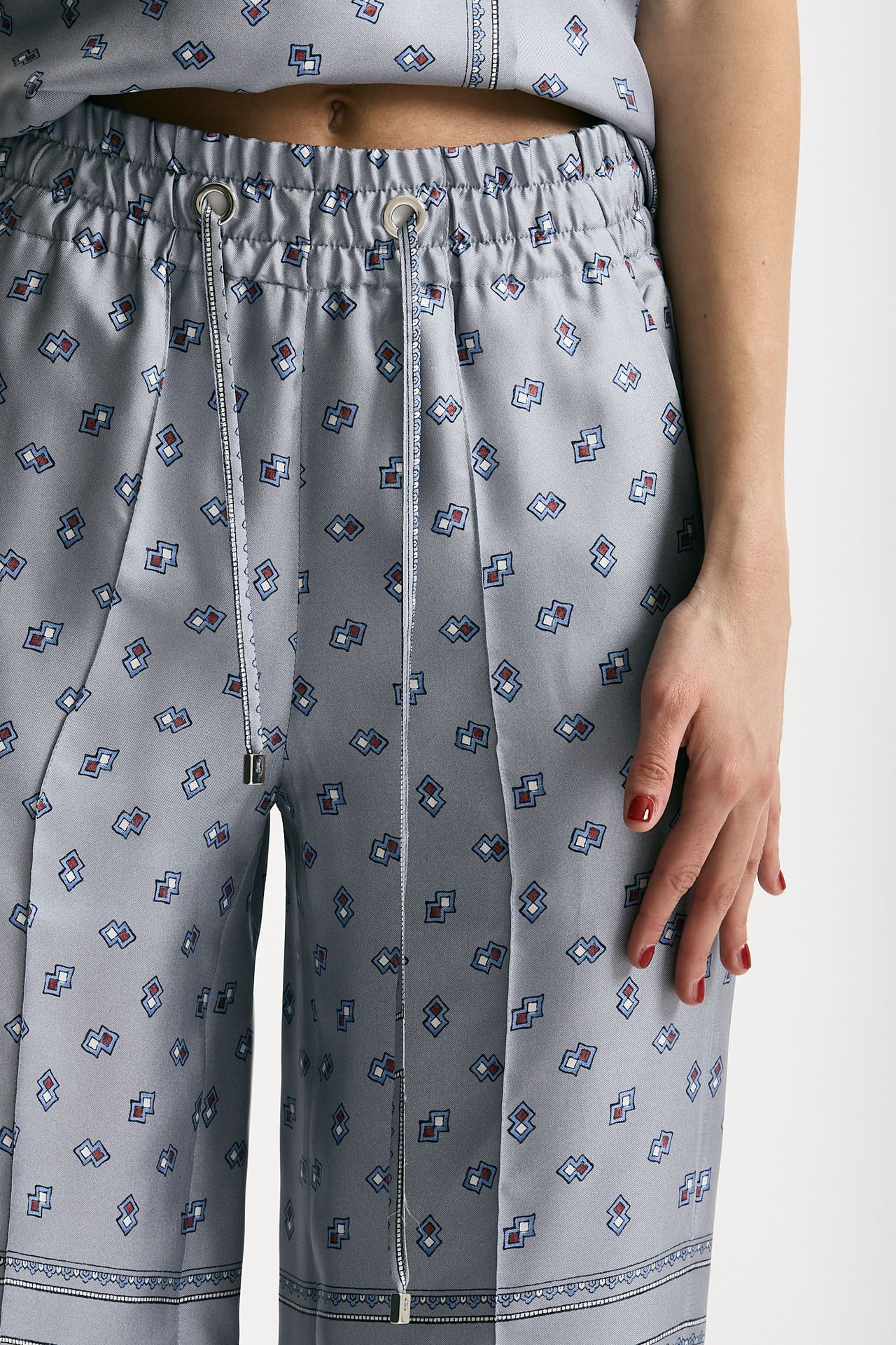 Pantalone fluido microfantasia azzurro donna Seafarer - 5