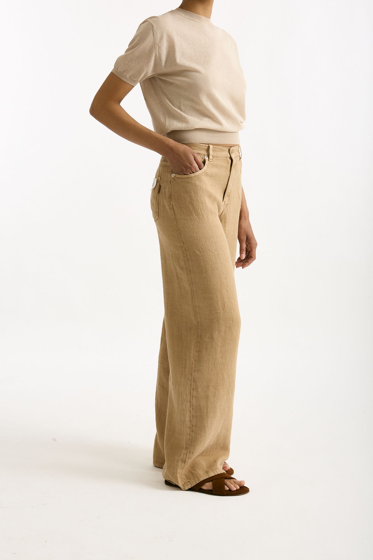 Jeans in lino CARMEN Vita alta cammello donna Siviglia - 1