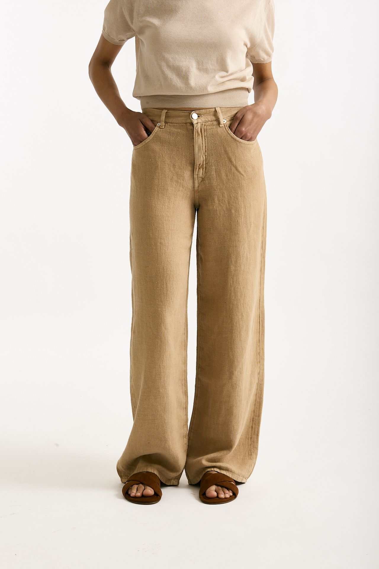 Jeans in lino CARMEN Vita alta cammello donna Siviglia - 2