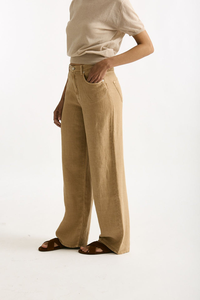 Jeans in lino CARMEN Vita alta cammello donna Siviglia - 3