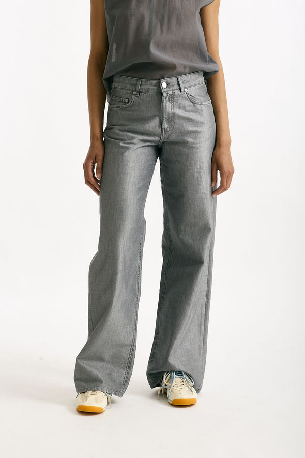 Jeans ANNA palazzo grigio laminato donna Siviglia