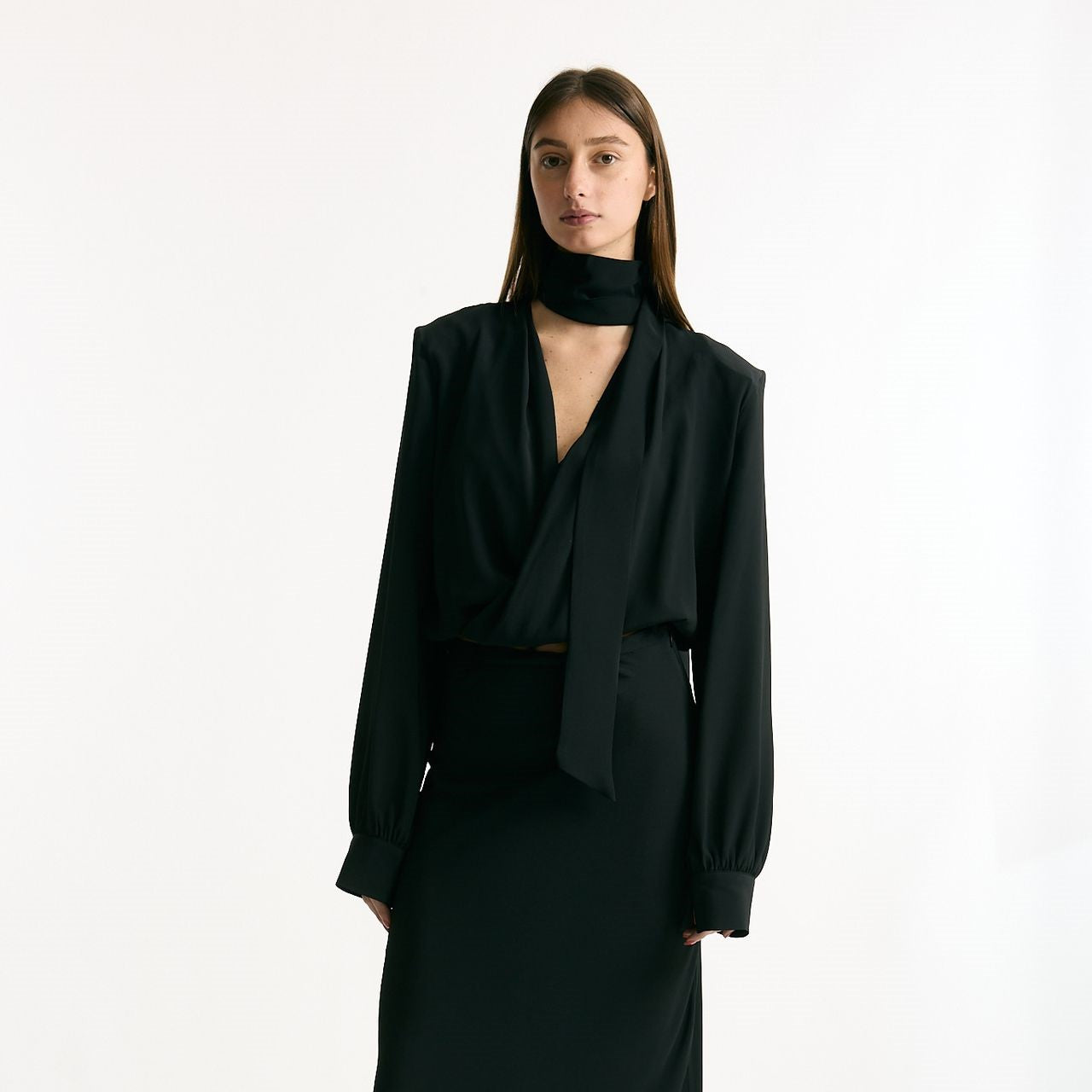 Camicia crop scollo incrociato nero donna Federica tosi - 6