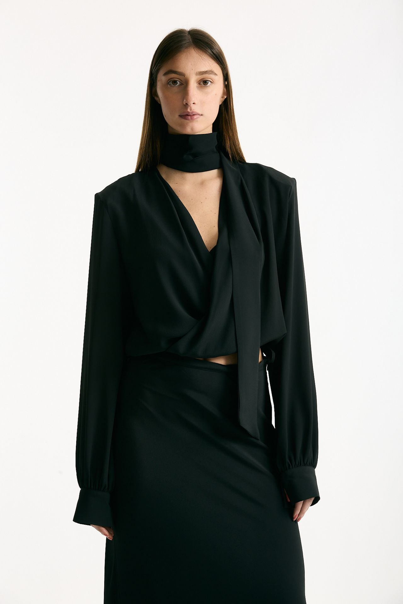 Camicia crop scollo incrociato nero donna Federica tosi - 1