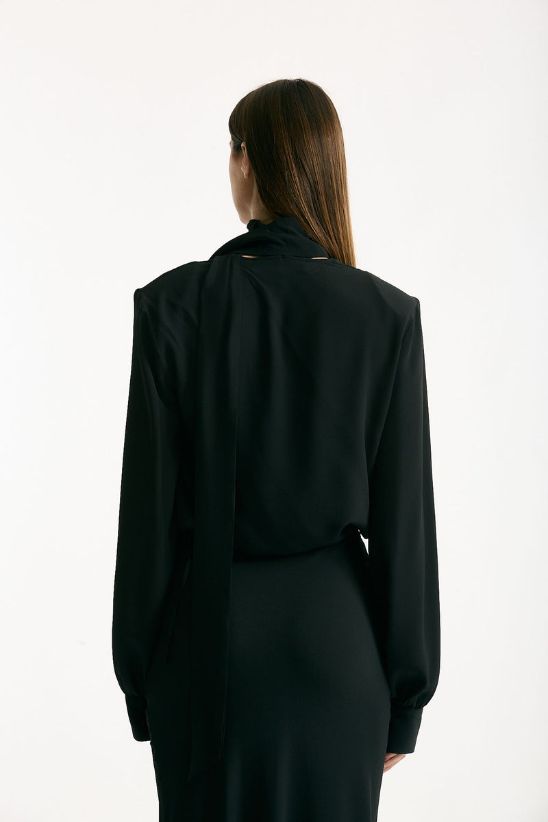 Camicia crop scollo incrociato nero donna Federica tosi - 3