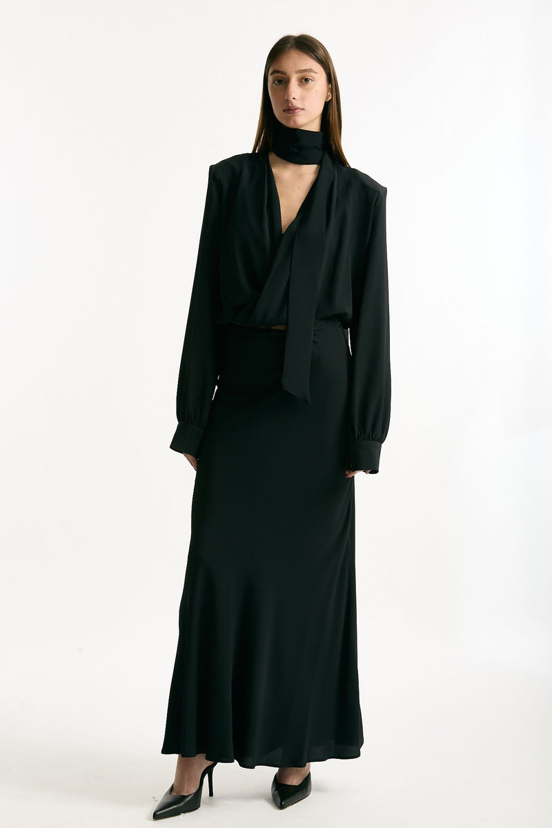 Camicia crop scollo incrociato nero donna Federica tosi - 2