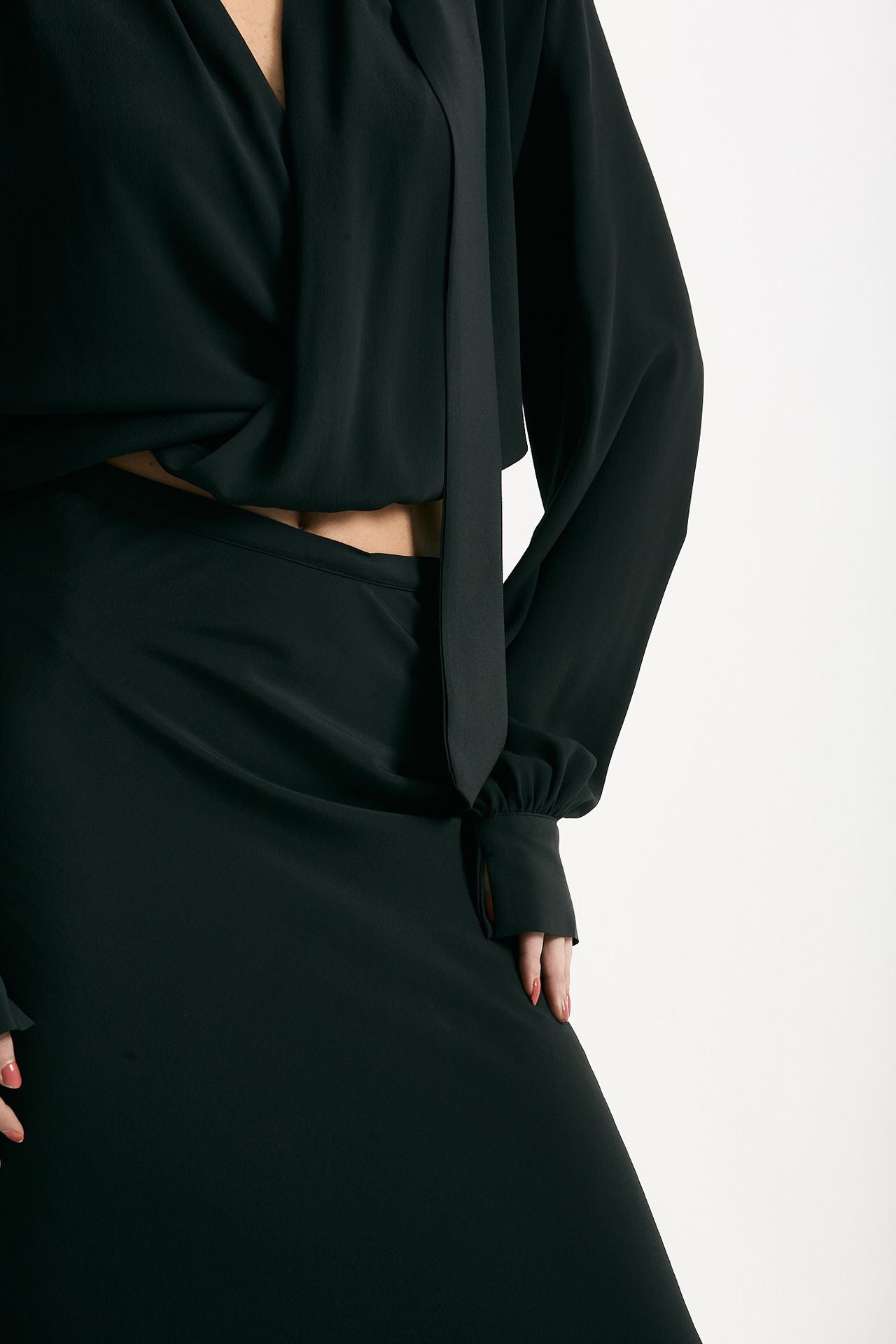 Camicia crop scollo incrociato nero donna Federica tosi - 5