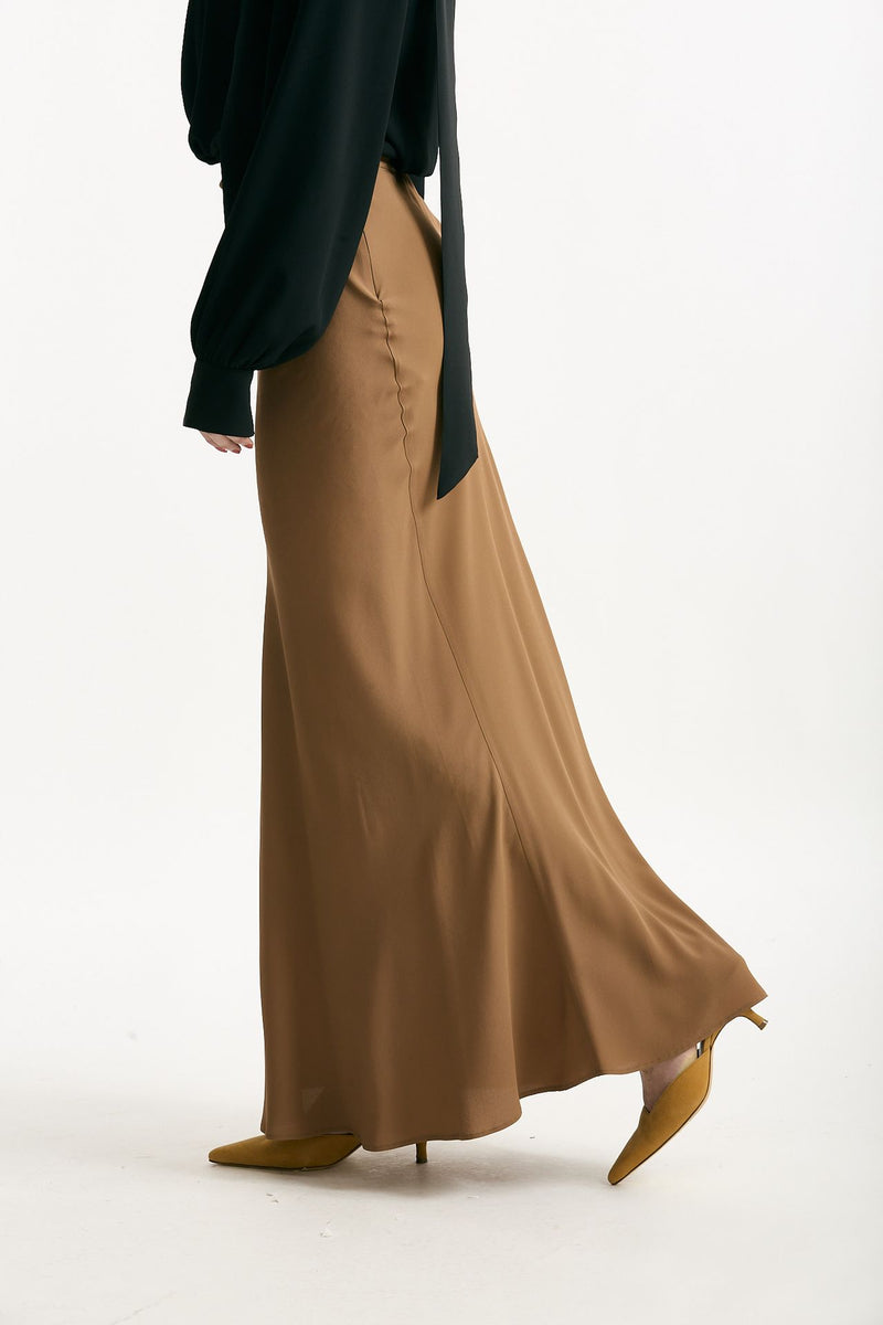 Gonna vita alta in misto seta cammello donna Federica tosi - 1