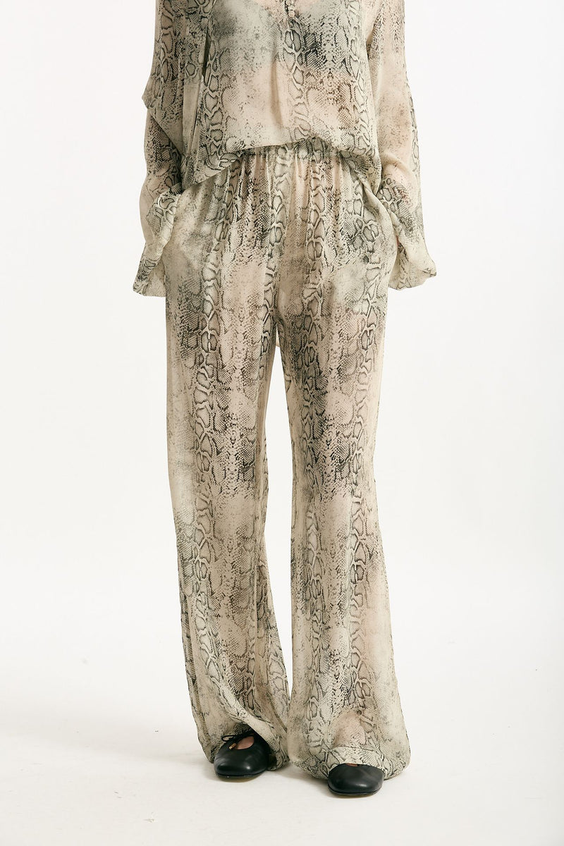 Pantalone vita alta stampato beige grigio donna Federica tosi - 1