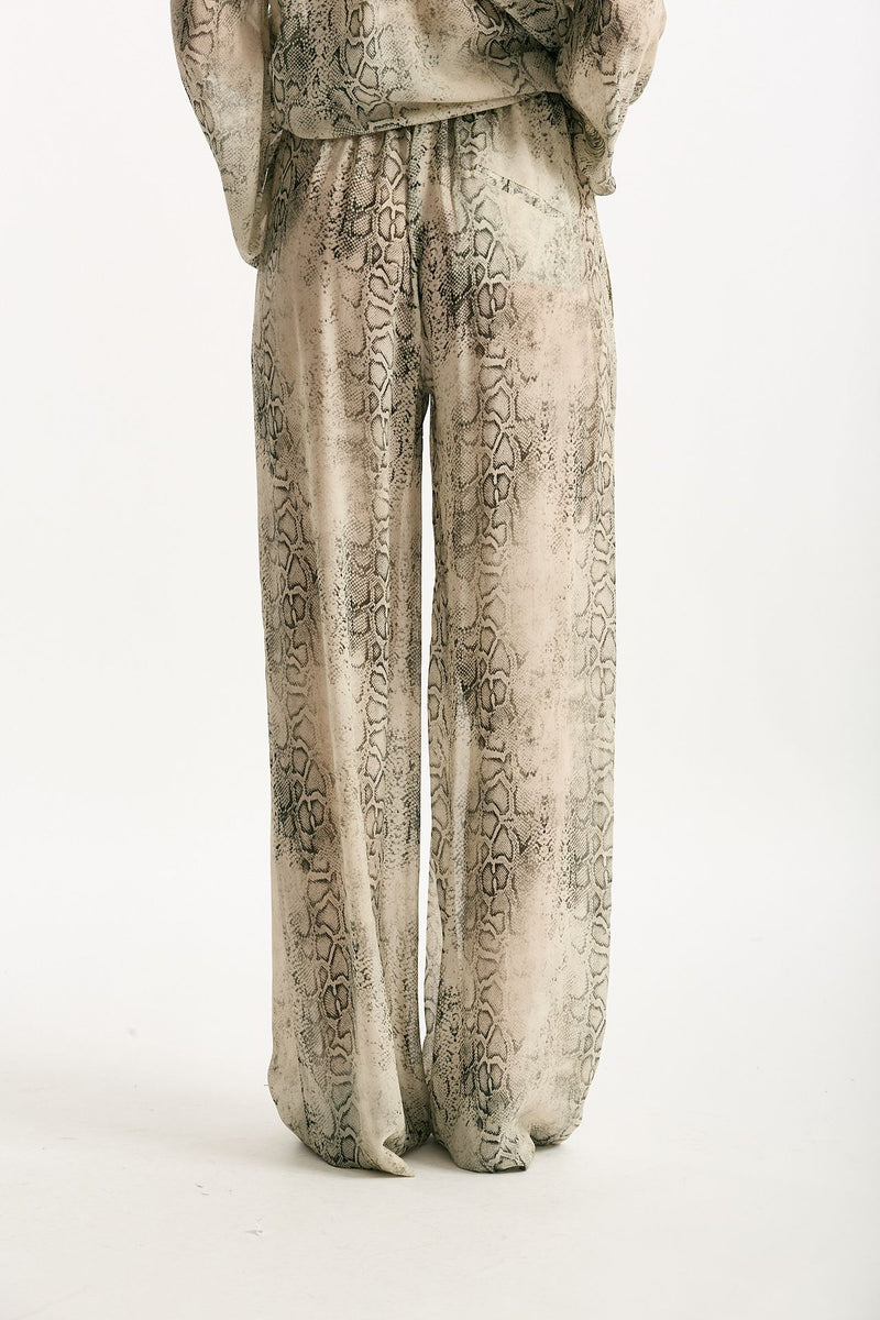 Pantalone vita alta stampato beige grigio donna Federica tosi - 3