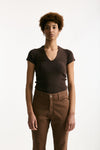 Maglia scollo a v costine marrone donna Federica tosi - 2
