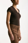 Maglia scollo a v costine marrone donna Federica tosi - 1