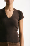 Maglia scollo a v costine marrone donna Federica tosi - 4