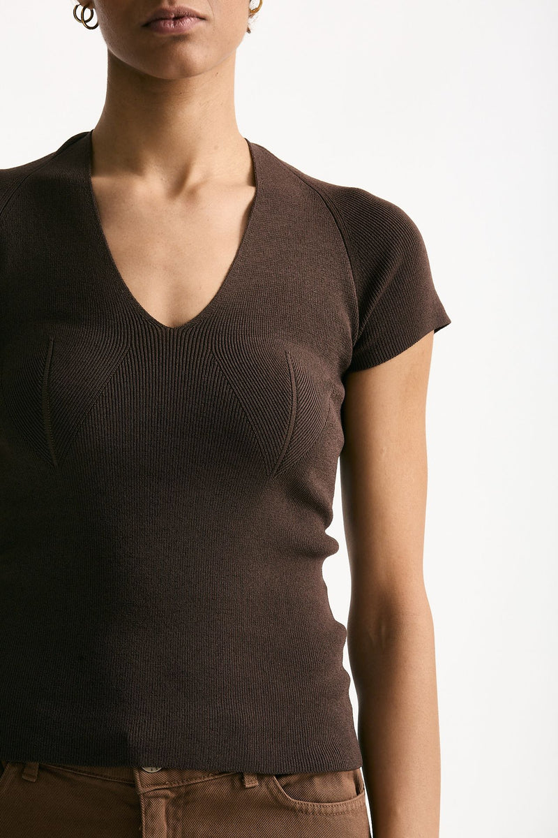 Maglia scollo a v costine marrone donna Federica tosi - 4