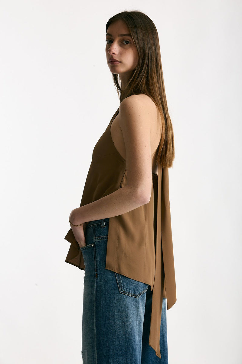 Top in misto seta cammello donna Federica tosi - 3