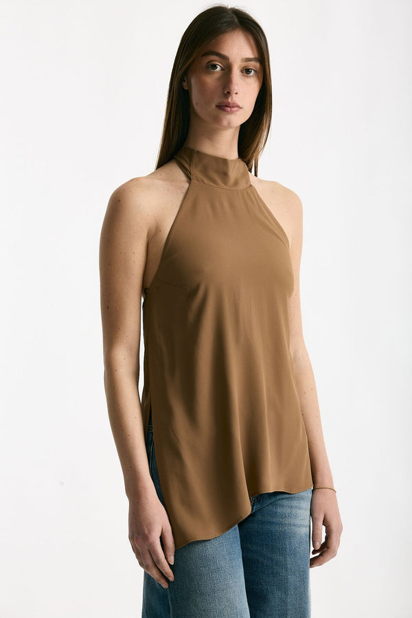 Top in misto seta cammello donna Federica tosi