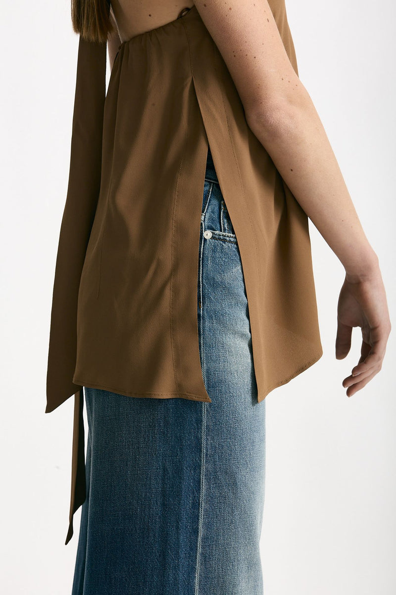 Top in misto seta cammello donna Federica tosi - 5