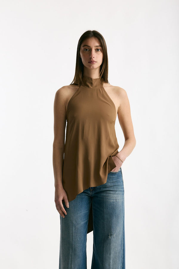 Top in misto seta cammello donna Federica tosi