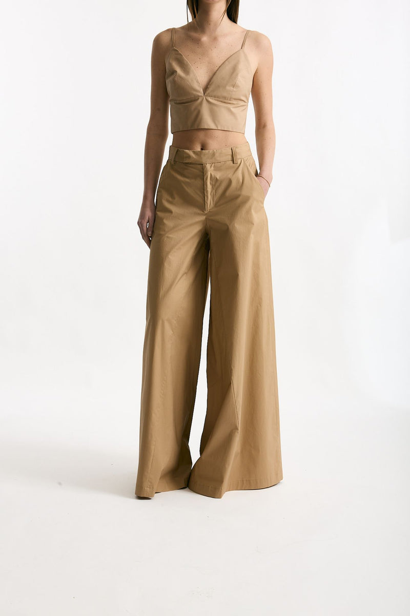 Pantalone vita alta ampio cammello donna Federica tosi - 2