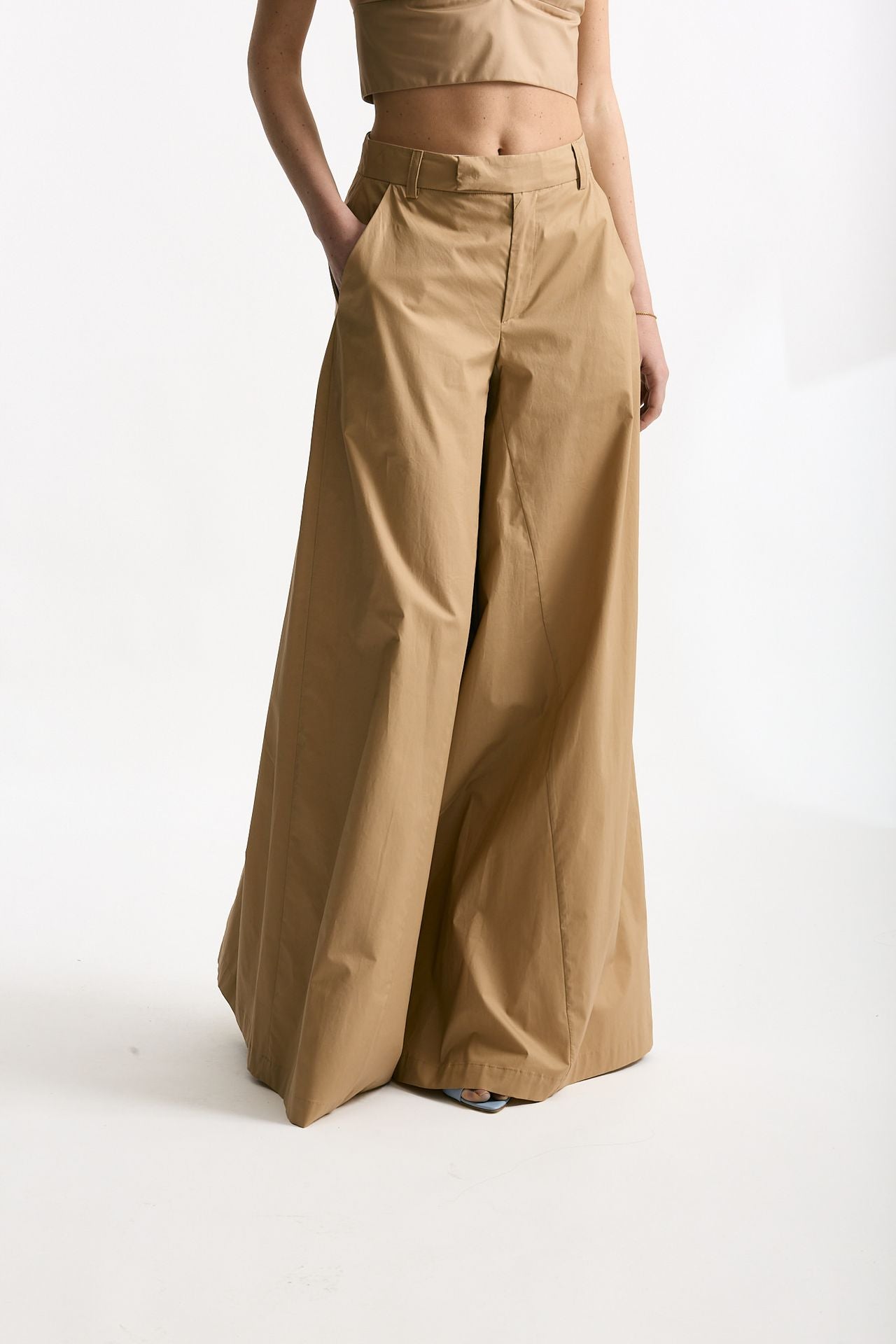 Pantalone vita alta ampio cammello donna Federica tosi - 4