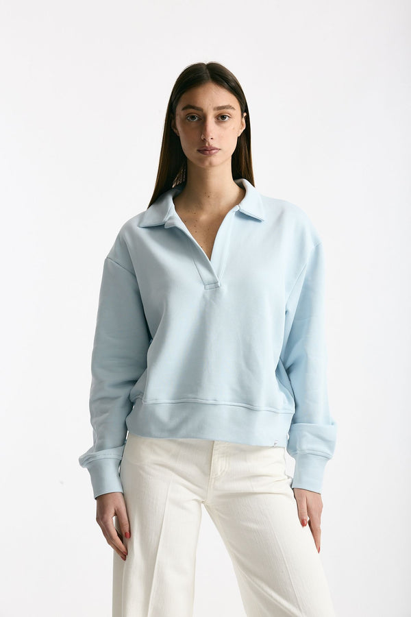Felpa polo in cotone azzurro donna Woc