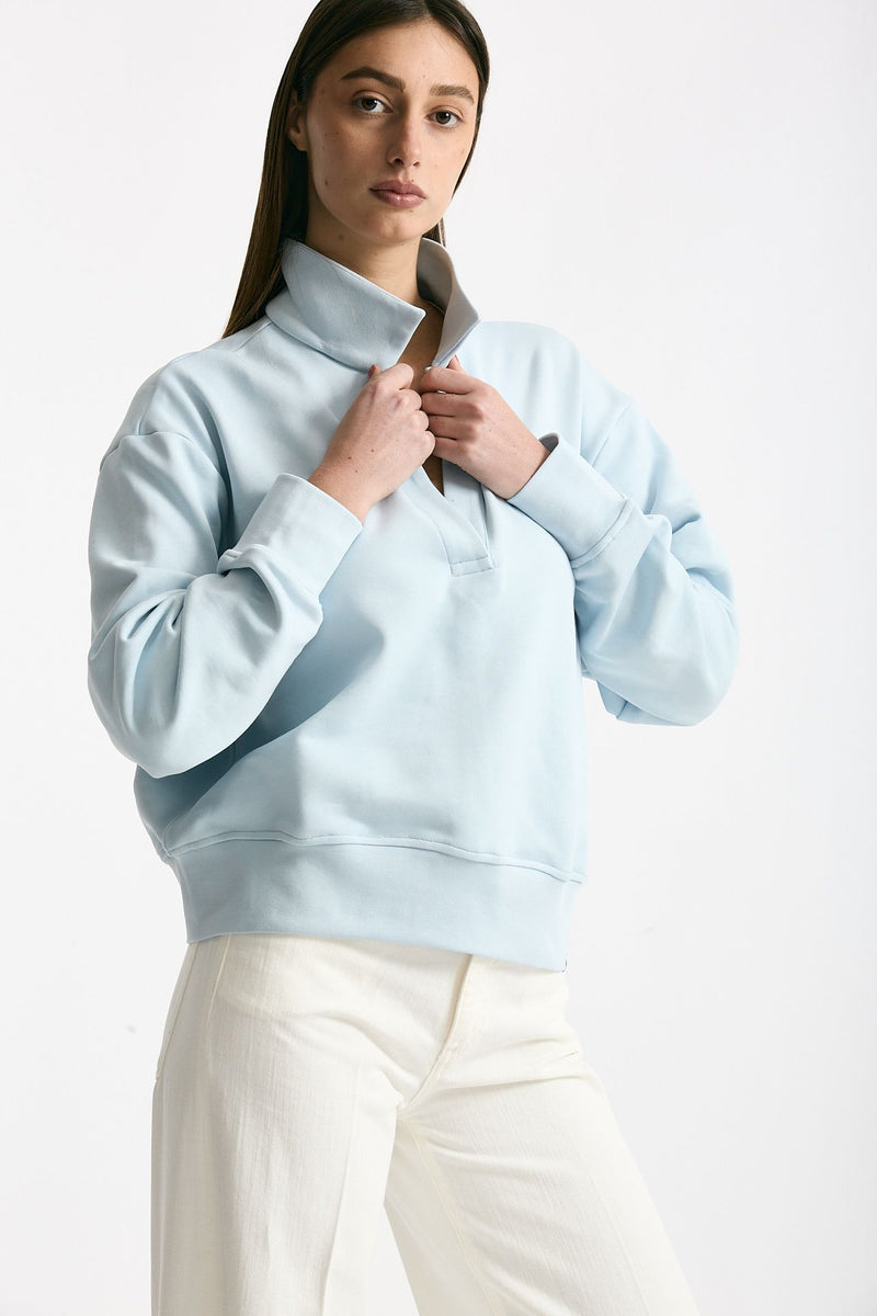 Felpa polo in cotone azzurro donna Woc - 1