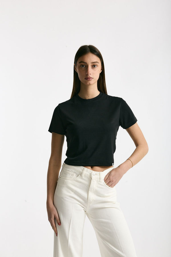T-shirt crop in jersey di modal nero donna Woc