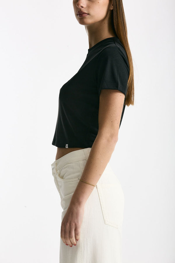 T-shirt crop in jersey di modal nero donna Woc