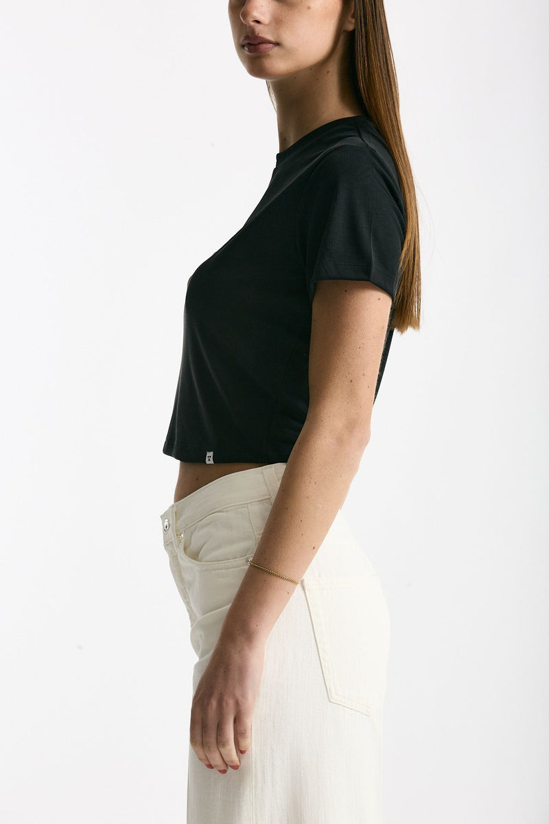T-shirt crop in jersey di modal nero donna Woc - 2